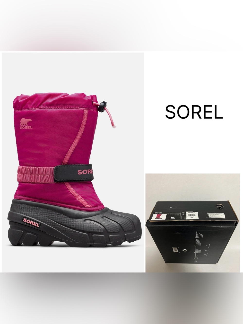 SOREL - 4 - NWT - KIDS / YOUTH - PINK FLURRY SNOW BOOTS